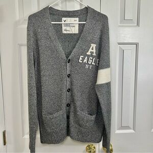 Vtg Y2K American Eagle Gray Knit Letterman Academia Sweater Cardigan Large